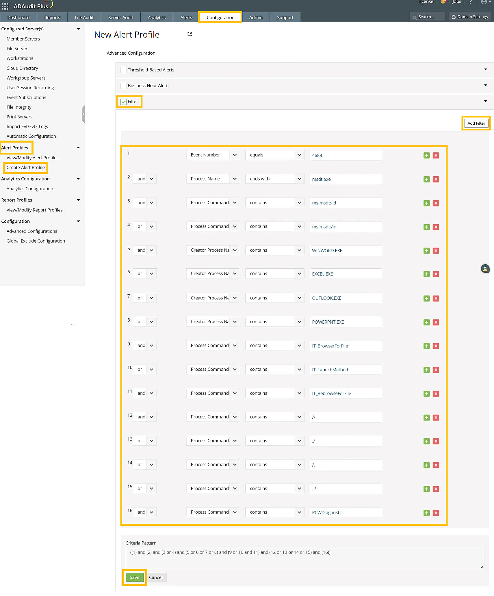 CMD line process enabled alerts