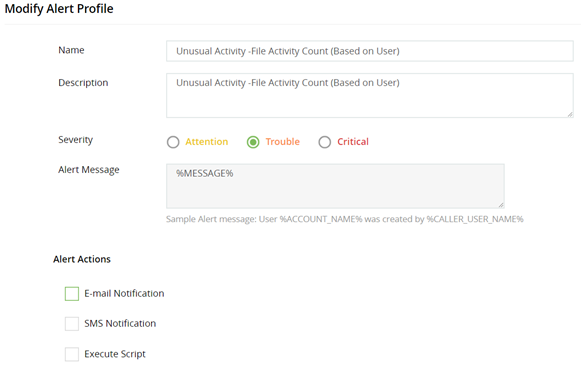 Configuration d'un profil d'alerte.