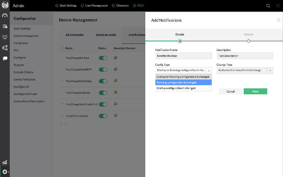 Notification des changements de configuration réseau