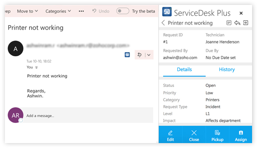 Self service integration with Microsoft Outlook